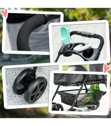 PawHut Pet Stroller Foldable Travel Carriage w/ Brake Basket Canopy, Black