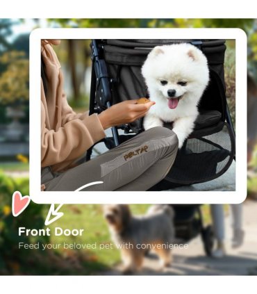 PawHut Pet Stroller Foldable Travel Carriage w/ Brake Basket Canopy, Black