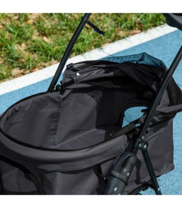 PawHut Pet Stroller Foldable Travel Carriage w/ Brake Basket Canopy, Black
