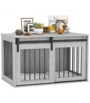 PawHut Dog Crate Furniture with Removable Cushion for Large Dogs - Grey