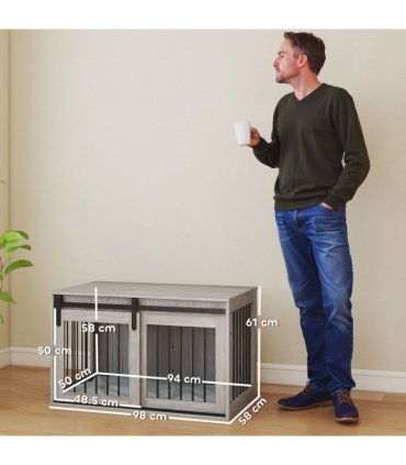 PawHut Dog Crate Furniture with Removable Cushion for Large Dogs - Grey