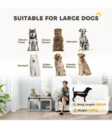 PawHut Dog Crate Furniture with Removable Cushion for Large Dogs - Grey