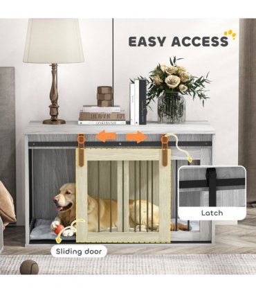 PawHut Dog Crate Furniture with Removable Cushion for Large Dogs - Grey