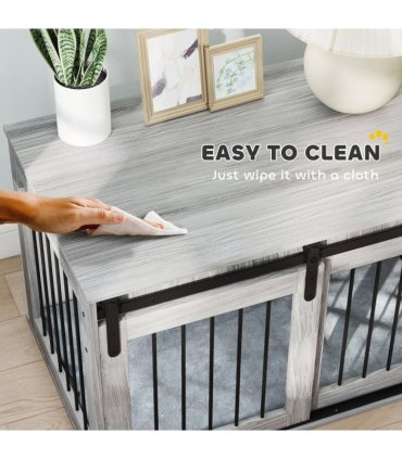 PawHut Dog Crate Furniture with Removable Cushion for Large Dogs - Grey