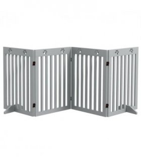 PawHut Pet Gate Foldable Fence Freestanding Dog Barrier w/ Support Feet Grey
