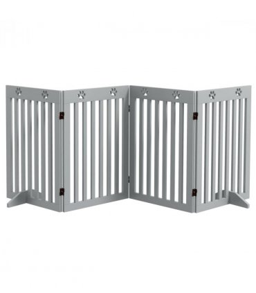 PawHut Pet Gate Foldable Fence Freestanding Dog Barrier w/ Support Feet Grey