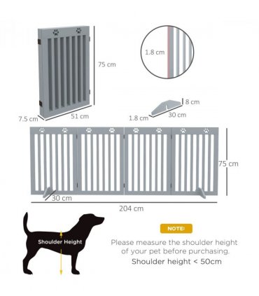 PawHut Pet Gate Foldable Fence Freestanding Dog Barrier w/ Support Feet Grey