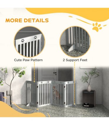 PawHut Pet Gate Foldable Fence Freestanding Dog Barrier w/ Support Feet Grey