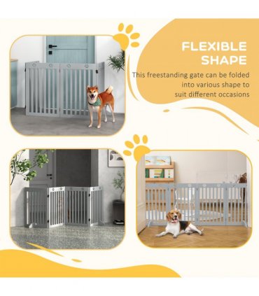 PawHut Pet Gate Foldable Fence Freestanding Dog Barrier w/ Support Feet Grey