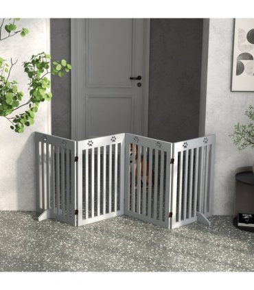 PawHut Pet Gate Foldable Fence Freestanding Dog Barrier w/ Support Feet Grey