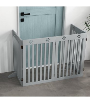 PawHut Pet Gate Foldable Fence Freestanding Dog Barrier w/ Support Feet Grey