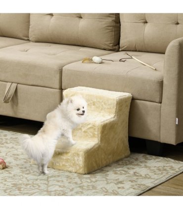 PawHut Three-Step Portable Dog Stairs with Washable Plush Cover