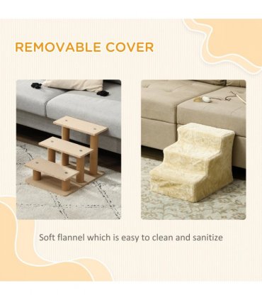 PawHut Three-Step Portable Dog Stairs with Washable Plush Cover