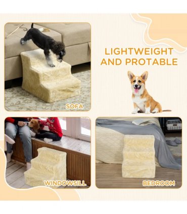 PawHut Three-Step Portable Dog Stairs with Washable Plush Cover