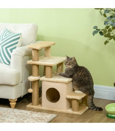 PawHut Dog Steps for Bed 4 Step Pet Stairs Cat House with Detachable Cover