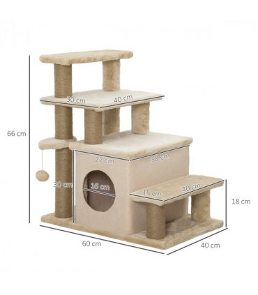 PawHut Dog Steps for Bed 4 Step Pet Stairs Cat House with Detachable Cover