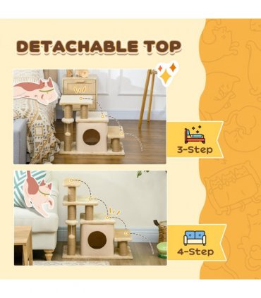 PawHut Dog Steps for Bed 4 Step Pet Stairs Cat House with Detachable Cover