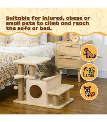 PawHut Dog Steps for Bed 4 Step Pet Stairs Cat House with Detachable Cover