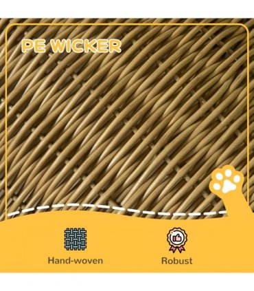 PawHut Elevated Design Wicker Cat House with Washable Cushion, Light Brown