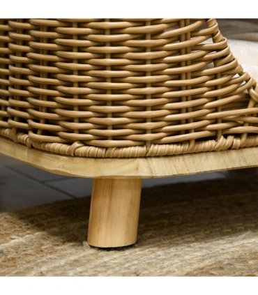 PawHut Elevated Design Wicker Cat House with Washable Cushion, Light Brown