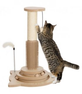 PawHut 49cm Cat Scratching Post with Interactive Track Ball Toy for Indoor