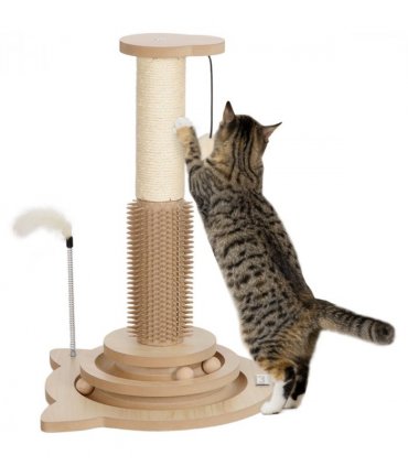 PawHut 49cm Cat Scratching Post with Interactive Track Ball Toy for Indoor
