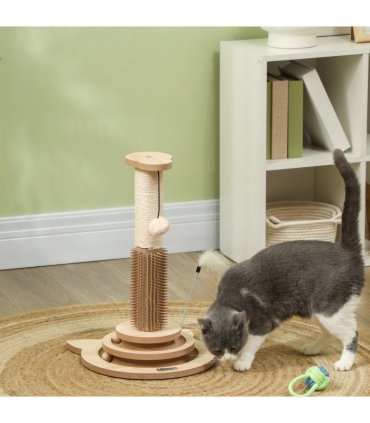 PawHut 49cm Cat Scratching Post with Interactive Track Ball Toy for Indoor