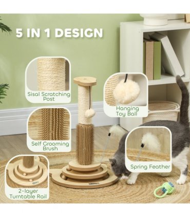 PawHut 49cm Cat Scratching Post with Interactive Track Ball Toy for Indoor