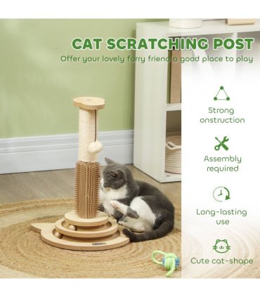 PawHut 49cm Cat Scratching Post with Interactive Track Ball Toy for Indoor