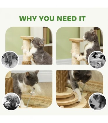PawHut 49cm Cat Scratching Post with Interactive Track Ball Toy for Indoor