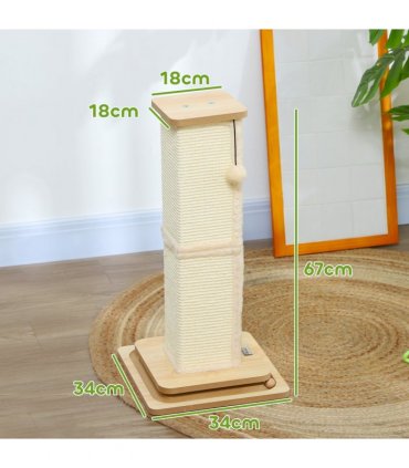 PawHut 67cm Cat Scratching Post 3 in 1 Cat Scratcher w/ Track Ball Toy