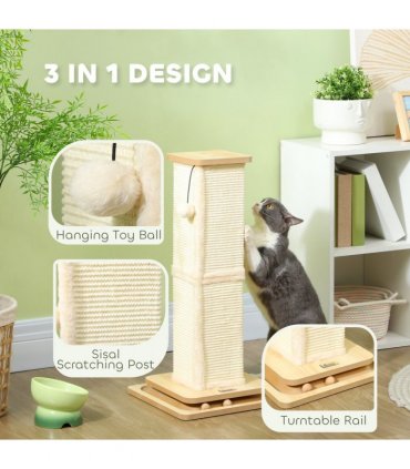 PawHut 67cm Cat Scratching Post 3 in 1 Cat Scratcher w/ Track Ball Toy