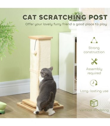 PawHut 67cm Cat Scratching Post 3 in 1 Cat Scratcher w/ Track Ball Toy