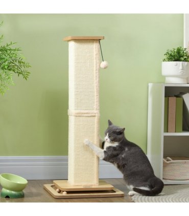 PawHut 87cm Cat Scratching Post 3 in 1 Cat Scratcher w/ Track Ball Toy