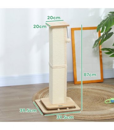 PawHut 87cm Cat Scratching Post 3 in 1 Cat Scratcher w/ Track Ball Toy