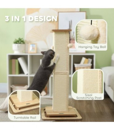 PawHut 87cm Cat Scratching Post 3 in 1 Cat Scratcher w/ Track Ball Toy