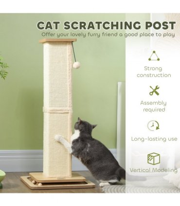 PawHut 87cm Cat Scratching Post 3 in 1 Cat Scratcher w/ Track Ball Toy
