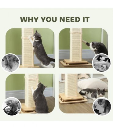 PawHut 87cm Cat Scratching Post 3 in 1 Cat Scratcher w/ Track Ball Toy