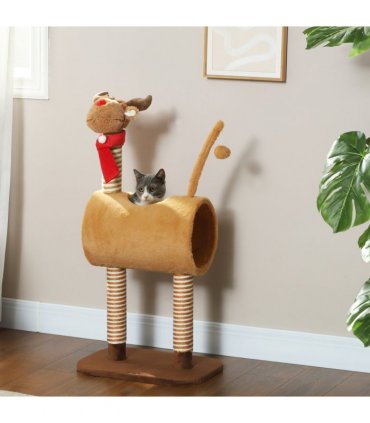 PawHut Cat Tree, 98cm Deer Themed Cat Tower for Indoor Cats and Kittens
