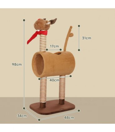PawHut Cat Tree, 98cm Deer Themed Cat Tower for Indoor Cats and Kittens