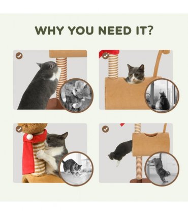 PawHut Cat Tree, 98cm Deer Themed Cat Tower for Indoor Cats and Kittens