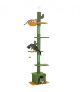PawHut 230-275cm Floor-to-Ceiling Cat Tree for Indoor Cats with Cat House