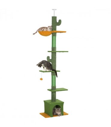 PawHut 230-275cm Floor-to-Ceiling Cat Tree for Indoor Cats with Cat House