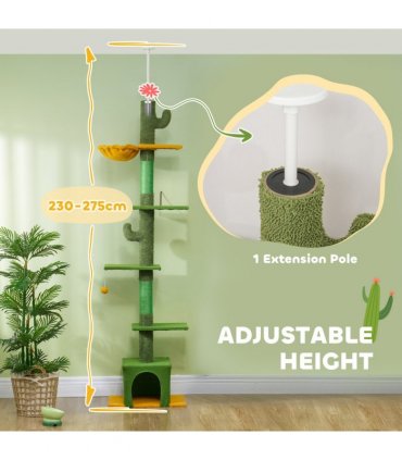 PawHut 230-275cm Floor-to-Ceiling Cat Tree for Indoor Cats with Cat House