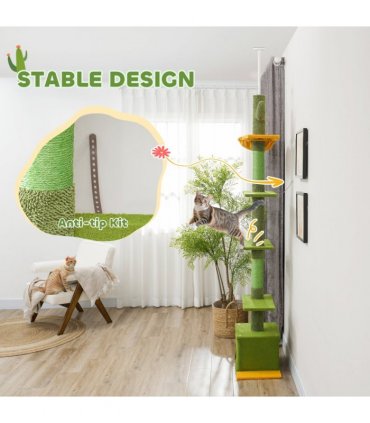PawHut 230-275cm Floor-to-Ceiling Cat Tree for Indoor Cats with Cat House