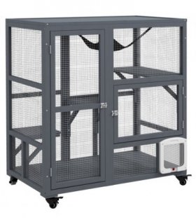 PawHut Outdoor Catio Cat House on Wheels with Platforms, Hammock