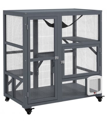 PawHut Outdoor Catio Cat House on Wheels with Platforms, Hammock