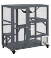 PawHut Outdoor Catio Cat House on Wheels with Platforms, Hammock