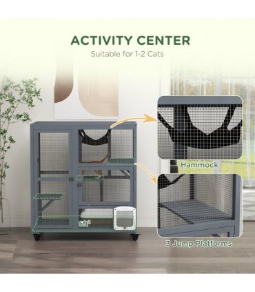 PawHut Outdoor Catio Cat House on Wheels with Platforms, Hammock