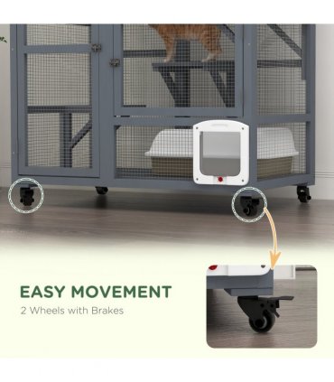 PawHut Outdoor Catio Cat House on Wheels with Platforms, Hammock